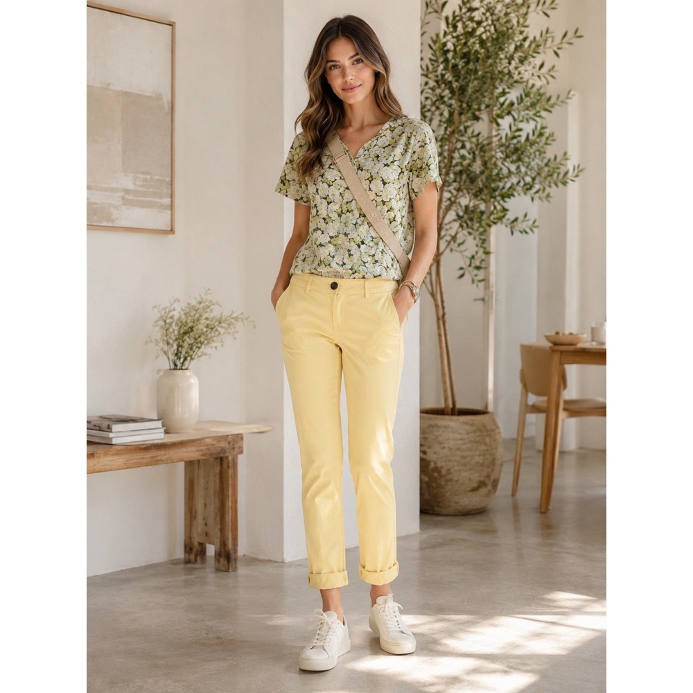 CAbi Coast Pants Sz 0 Yellow Cotton Stretch Cropped Chino‎ Casual Slim Fit